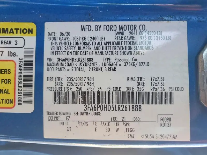 2020 FORD FUSION SE  