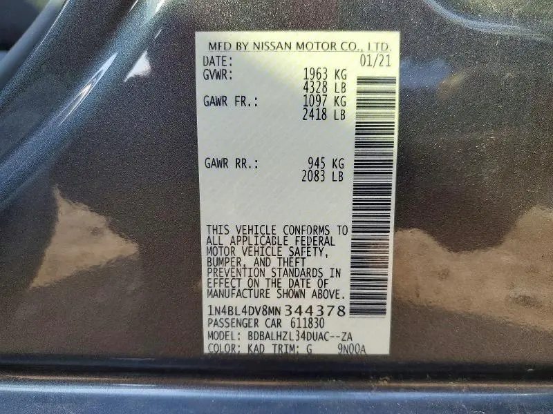 2021 NISSAN ALTIMA SV  