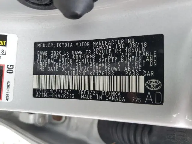 2019 TOYOTA COROLLA L  