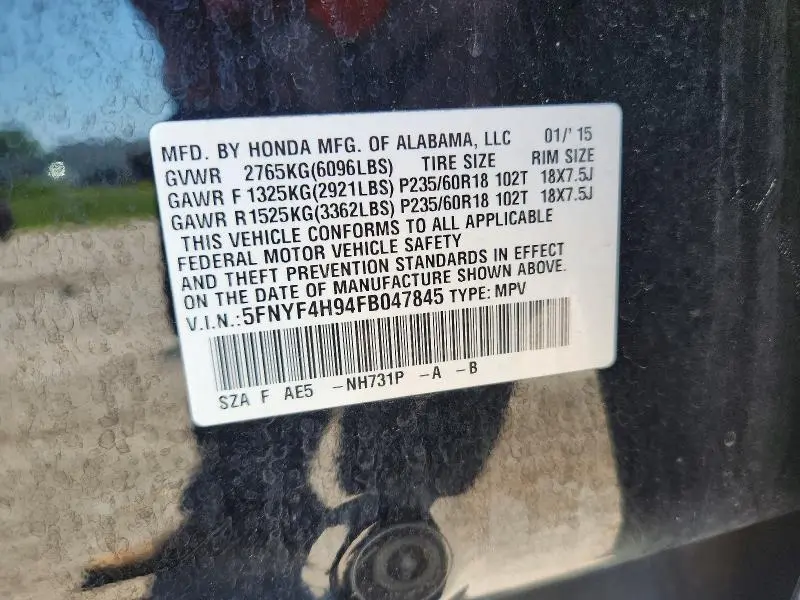 2015 HONDA PILOT TOURING  