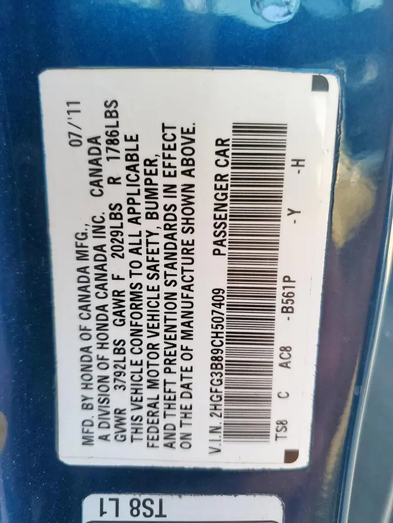2012 HONDA CIVIC EX  
