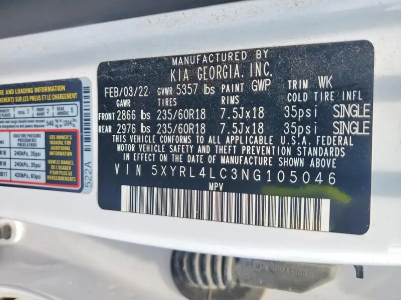 2022 KIA SORENTO S  
