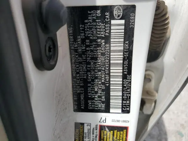 2012 TOYOTA CAMRY BASE
