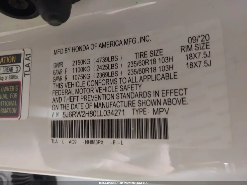 2020 HONDA CR-V AWD EX-L