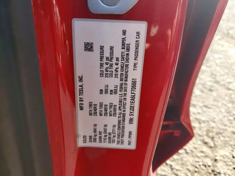 2020 TESLA MODEL 3   