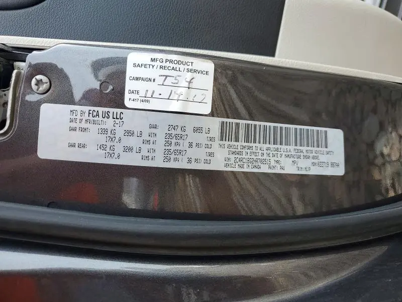 2017 CHRYSLER PACIFICA TOURING L  