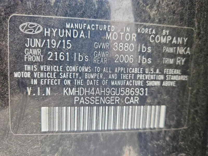 2016 HYUNDAI ELANTRA SPORT  