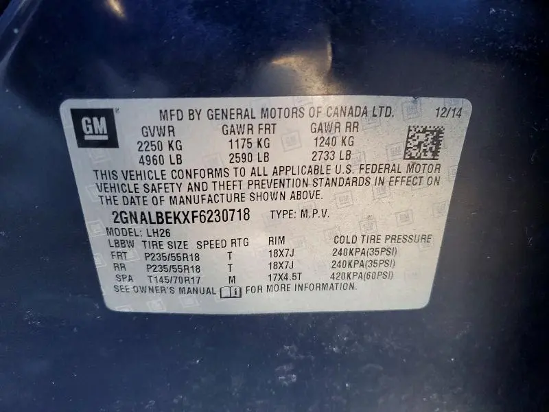 2015 CHEVROLET EQUINOX LT  