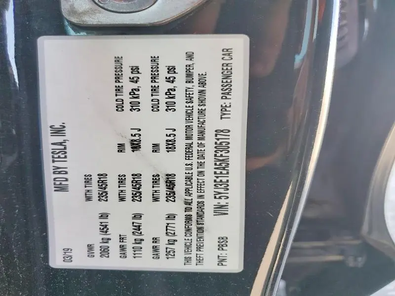 2019 TESLA MODEL 3   
