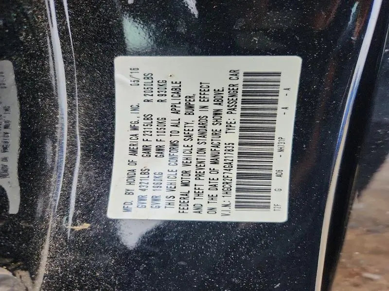 2016 HONDA ACCORD EX  