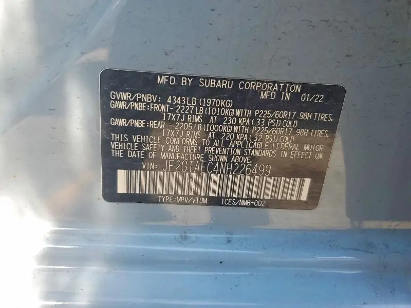 2022 SUBARU CROSSTREK PREMIUM  