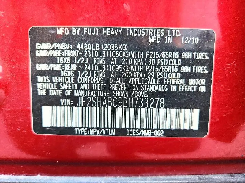 2011 SUBARU FORESTER 2.5X  