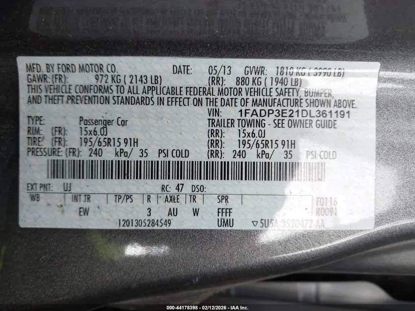 2013 FORD FOCUS S
