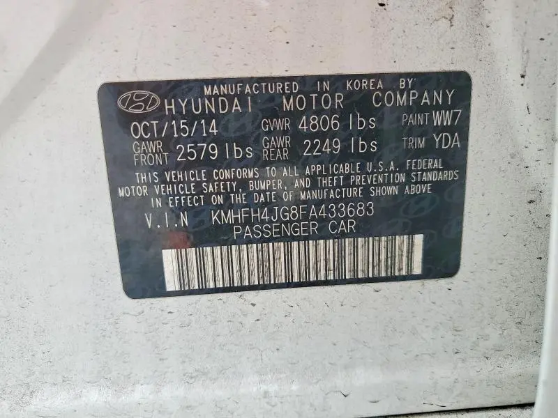 2015 HYUNDAI AZERA LIMITED  