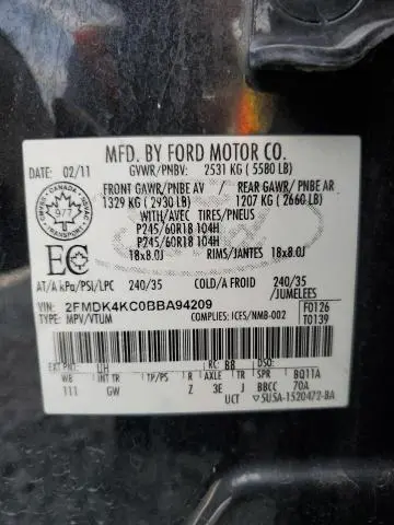 2011 FORD EDGE LIMITED  