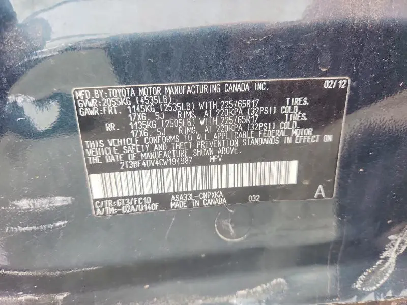 2012 TOYOTA RAV4 BASE  
