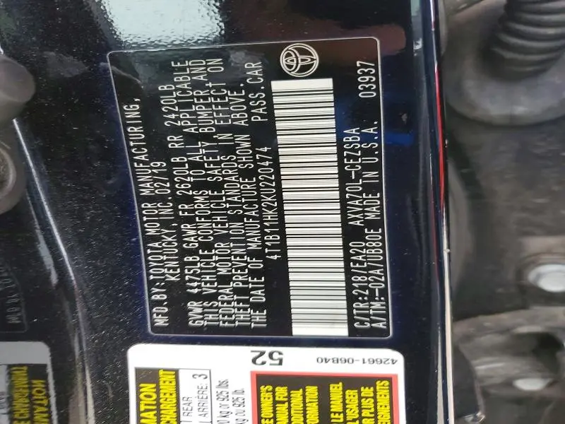 2019 TOYOTA CAMRY SE  