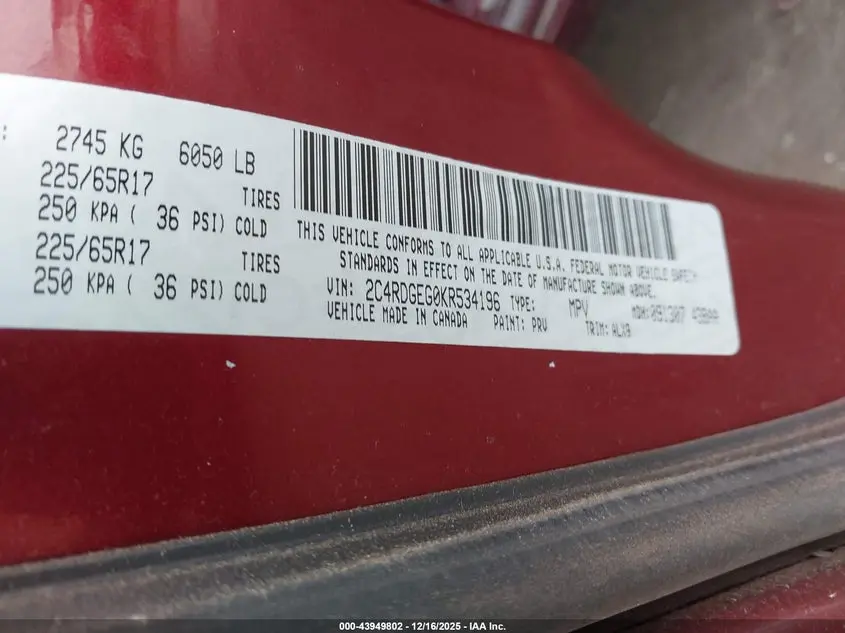 2019 DODGE GRAND CARAVAN GT