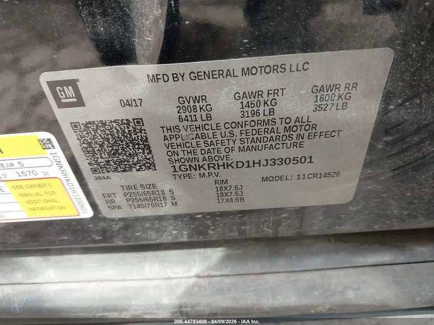 2017 CHEVROLET TRAVERSE 2LT