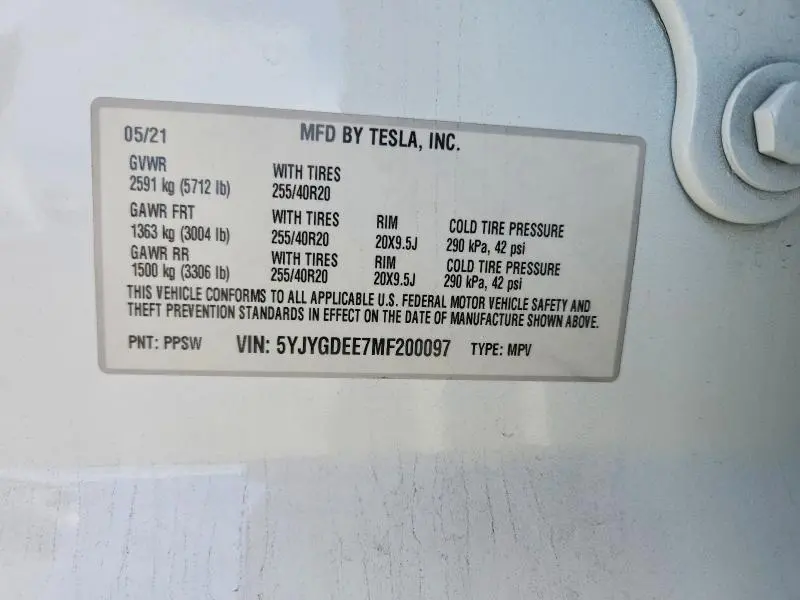 2021 TESLA MODEL Y   