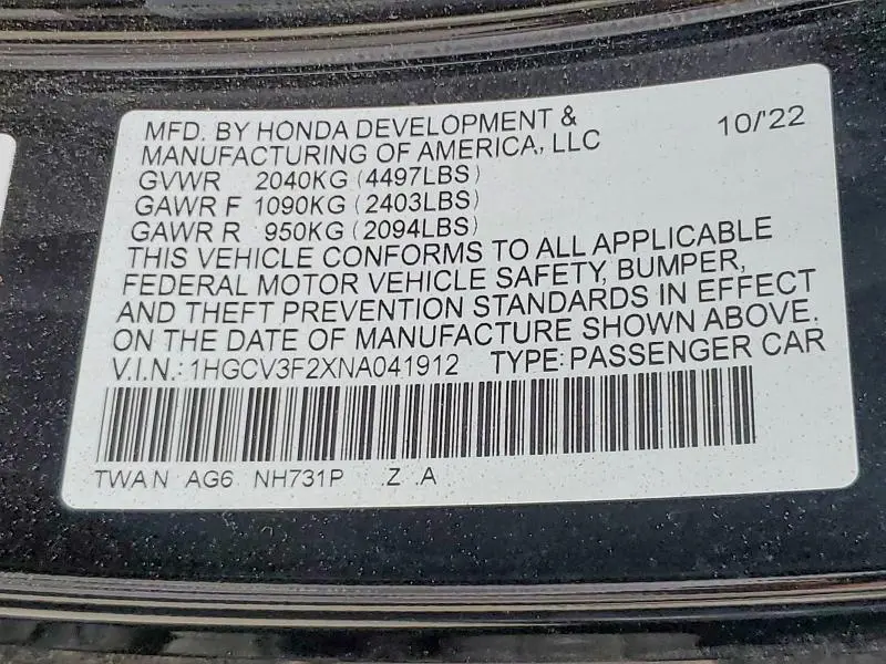 2022 HONDA ACCORD HYBRID SPORT  
