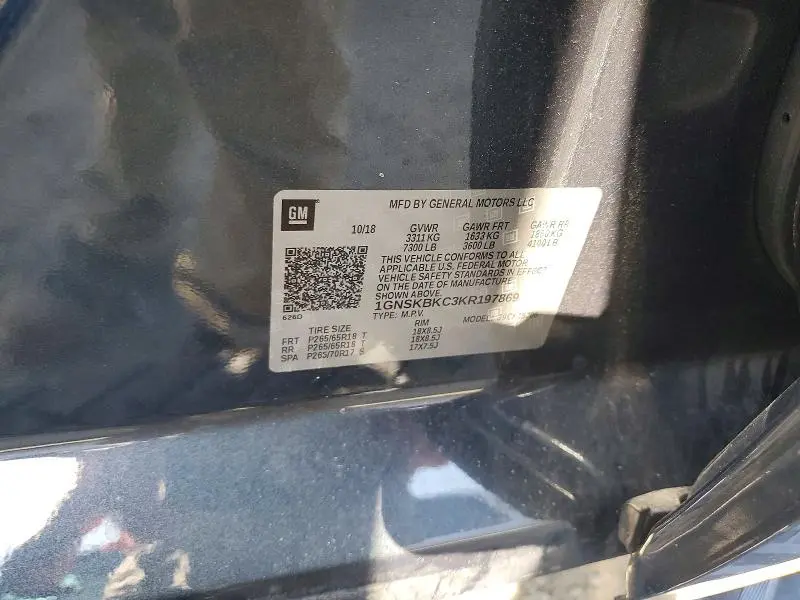 2019 CHEVROLET TAHOE K1500 LT  