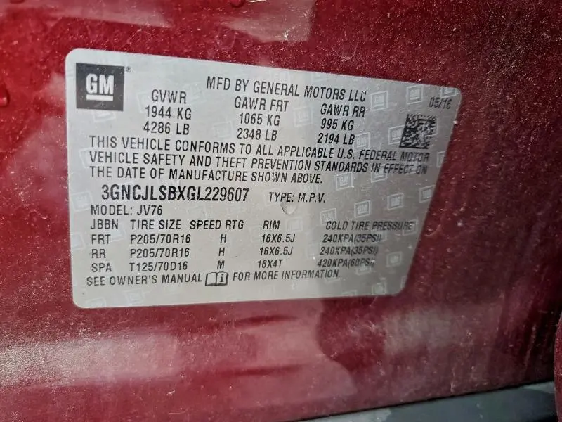 2016 CHEVROLET TRAX 1LT  