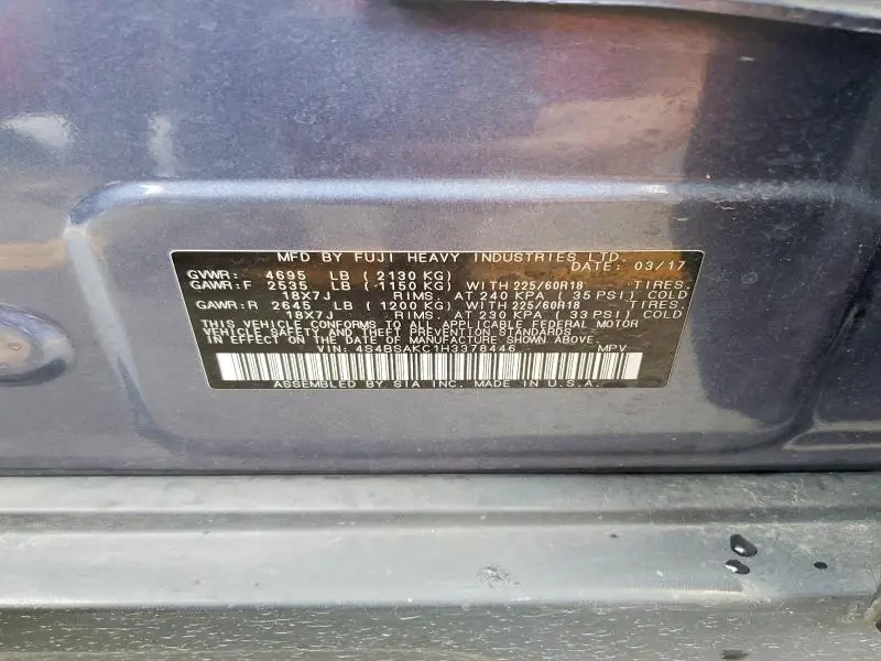 2017 SUBARU OUTBACK 2.5I LIMITED  