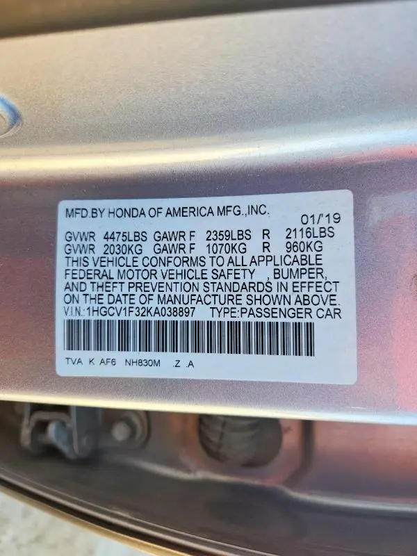 2019 HONDA ACCORD SPORT  