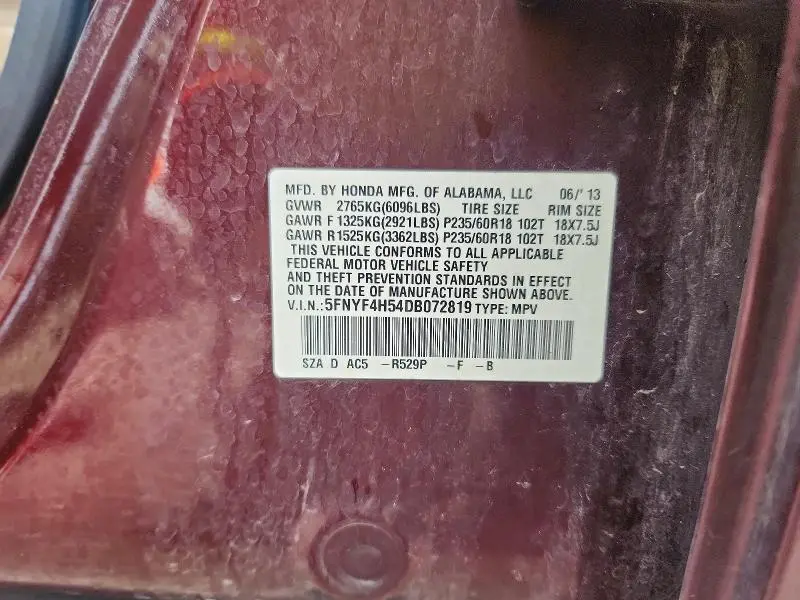 2013 HONDA PILOT EXL  