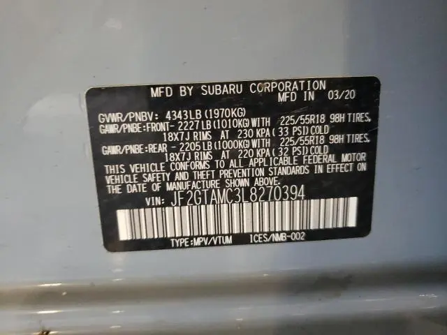 2020 SUBARU CROSSTREK LIMITED  