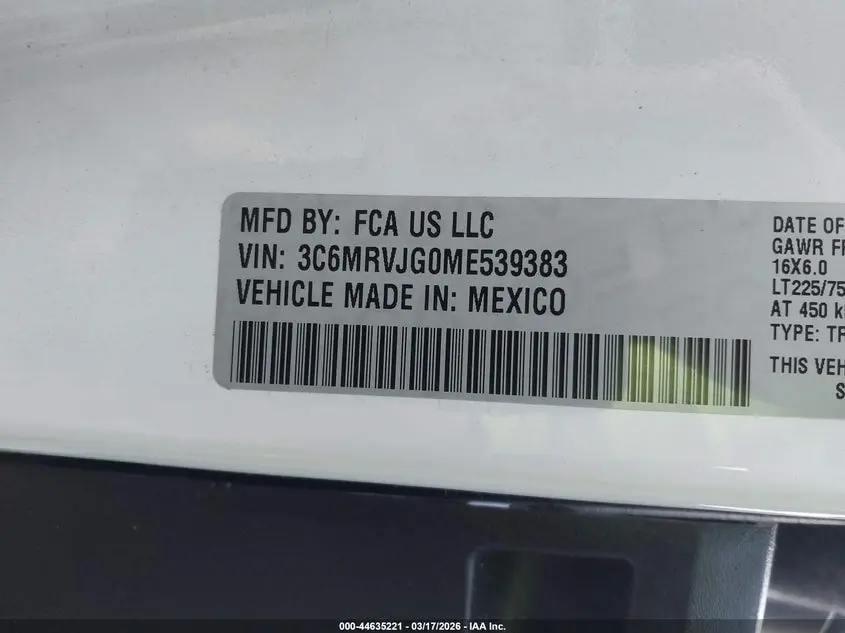 2021 RAM PROMASTER 3500 CARGO VAN HIGH ROOF 159 WB EXT