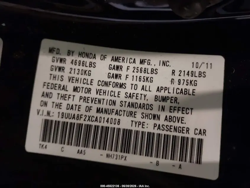 2012 ACURA TL 3.5