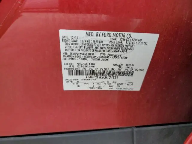 2012 FORD TAURUS SEL  