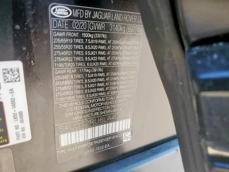 2020 LAND ROVER RANGE ROVER HSE  