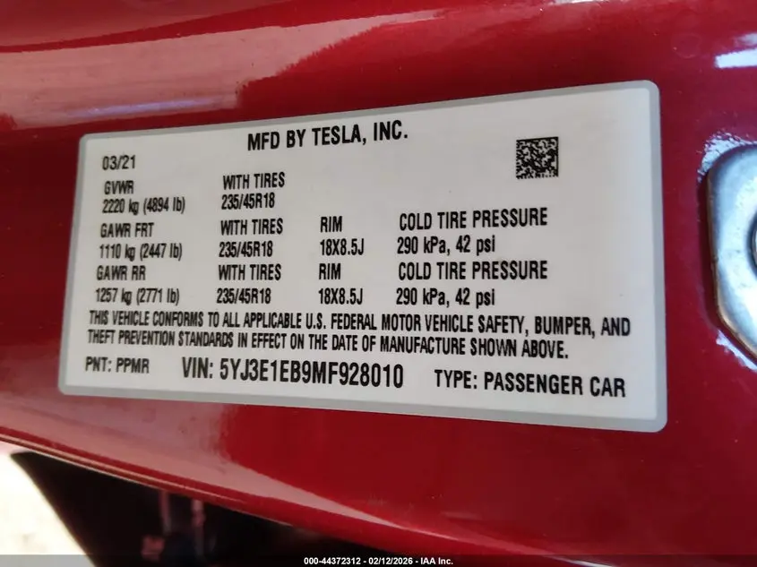 2021 TESLA MODEL 3 LONG RANGE DUAL MOTOR ALL-WHEEL DRIVE