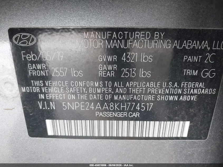 2019 HYUNDAI SONATA ECO