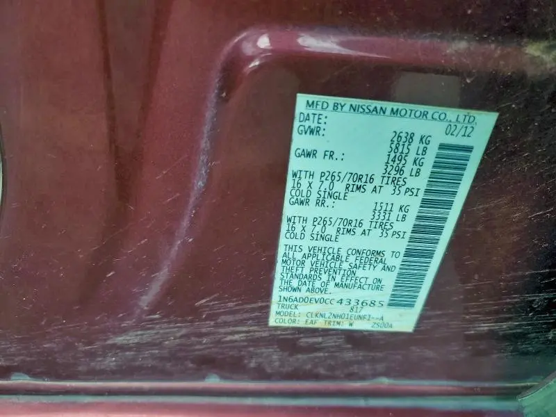 2012 NISSAN FRONTIER S  