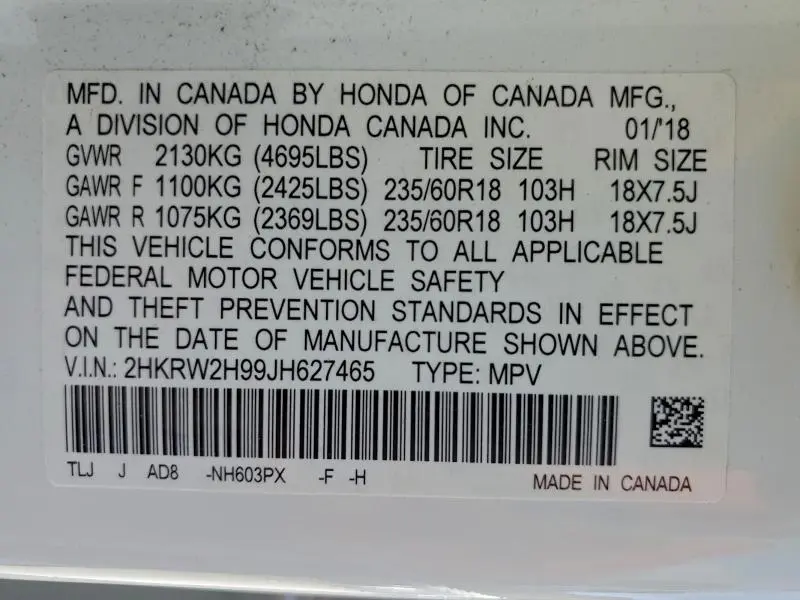 2018 HONDA CR-V TOURING  