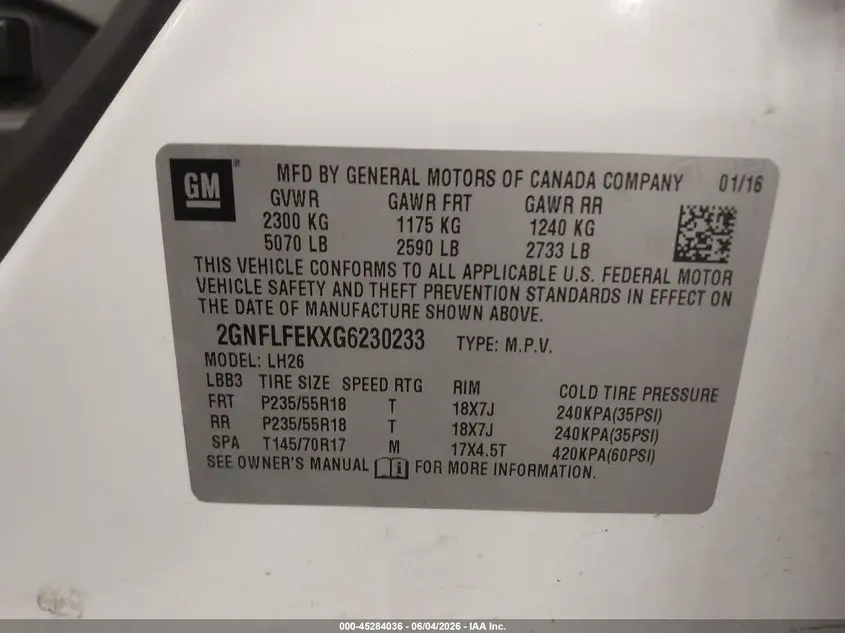 2016 CHEVROLET EQUINOX LT