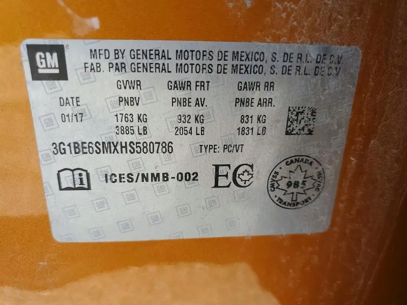 2017 CHEVROLET CRUZE LT  