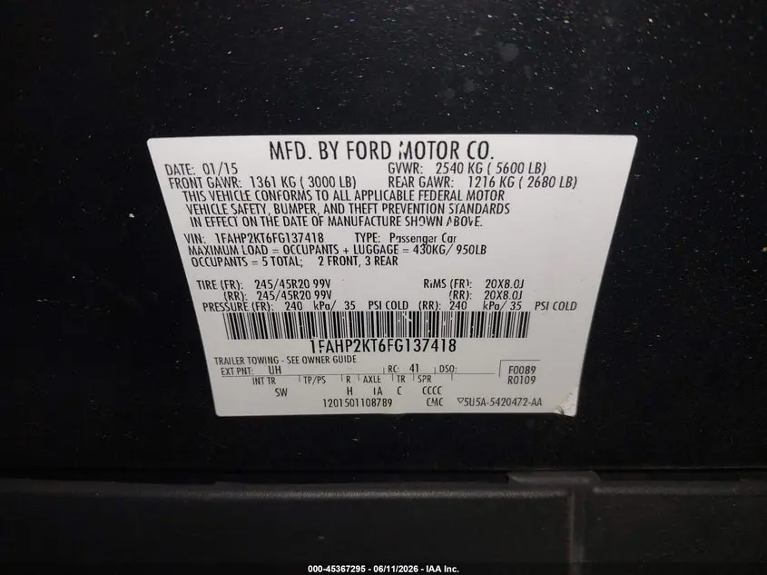 2015 FORD TAURUS SHO