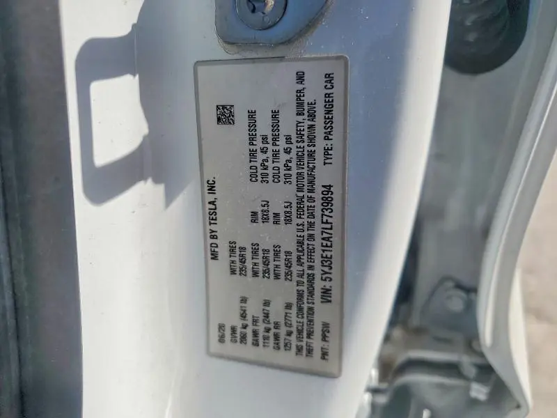 2020 TESLA MODEL 3   