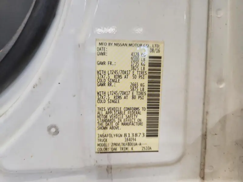 2016 NISSAN NV 2500 HD SV  