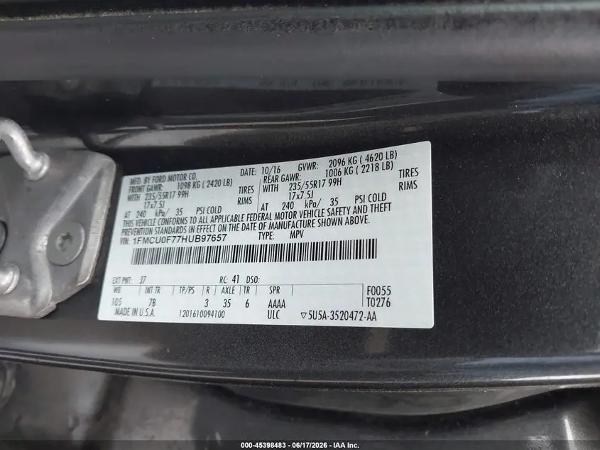 2017 FORD ESCAPE S