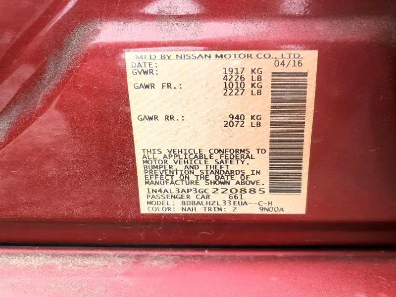 2016 NISSAN ALTIMA 2.5 SR  