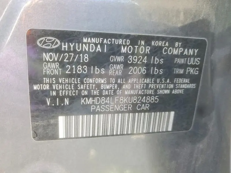 2019 HYUNDAI ELANTRA SEL  