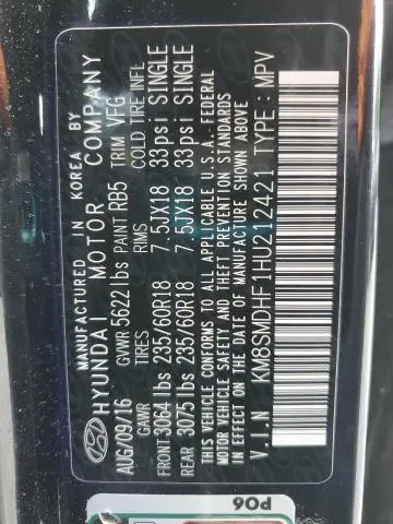 2017 HYUNDAI SANTA FE SE  