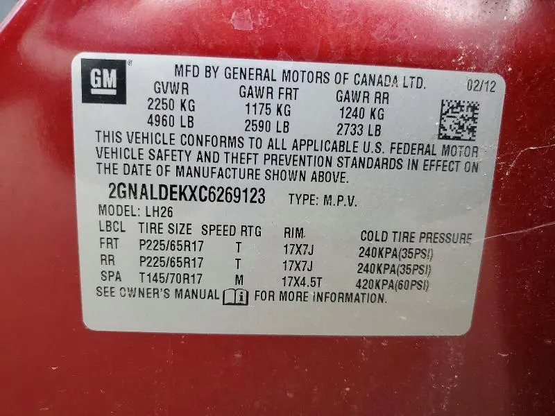 2012 CHEVROLET EQUINOX LT  
