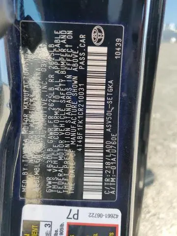 2012 TOYOTA CAMRY BASE  